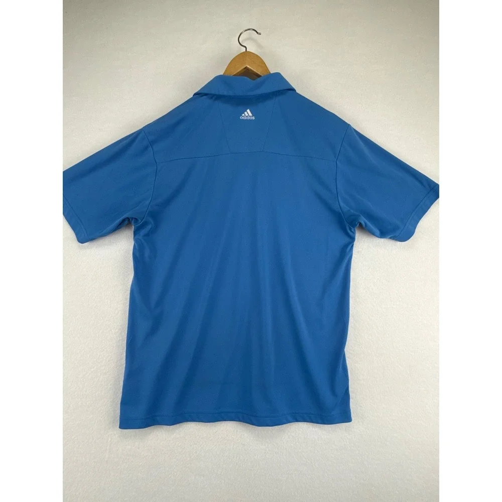 Adidas Golf Shirt Mens Medium Blue White Climalite Short Sleeve‎ Polo Graphic